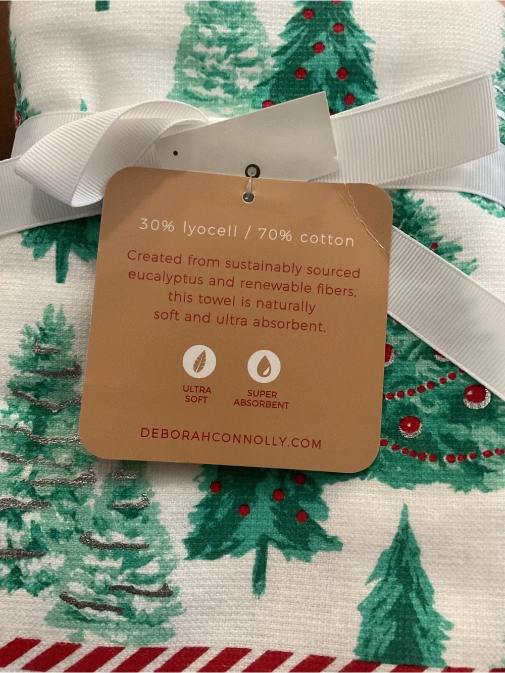 NEW:DEBOROH CONNOLLY CHRISTMAS HAND TOWELS SET OF 2 (28”X17”)